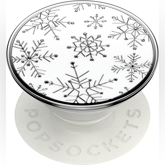 POPSOCKET White Silver Snowflake PREMIUM Metal Universal Pop Grip Phone Stand - Picture 1 of 10